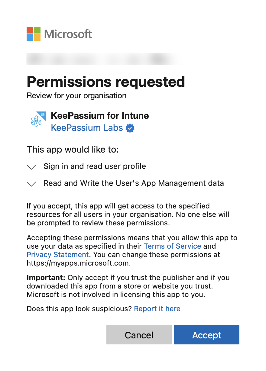 Permission approval dialog