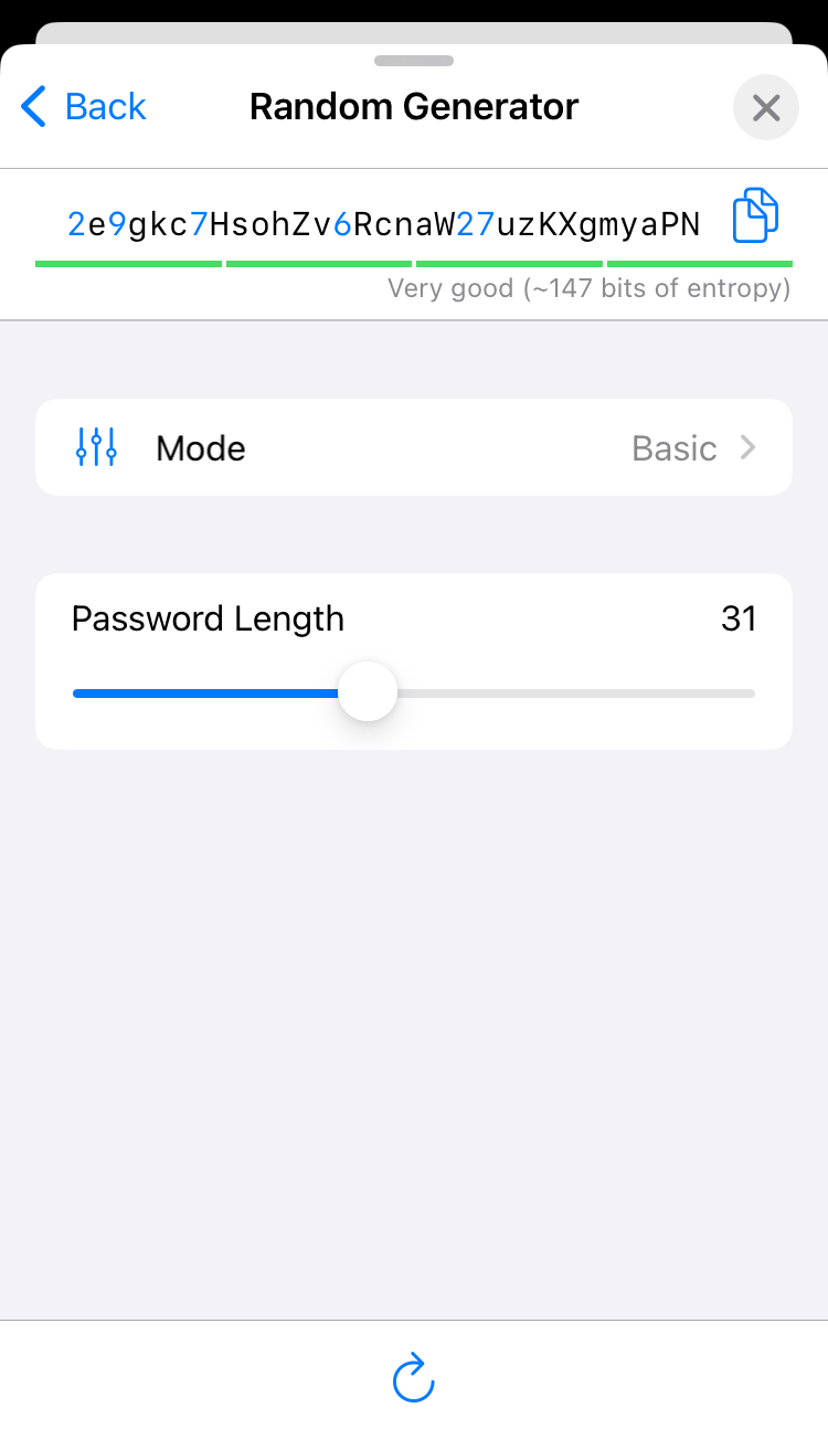 Password generator in basic mode